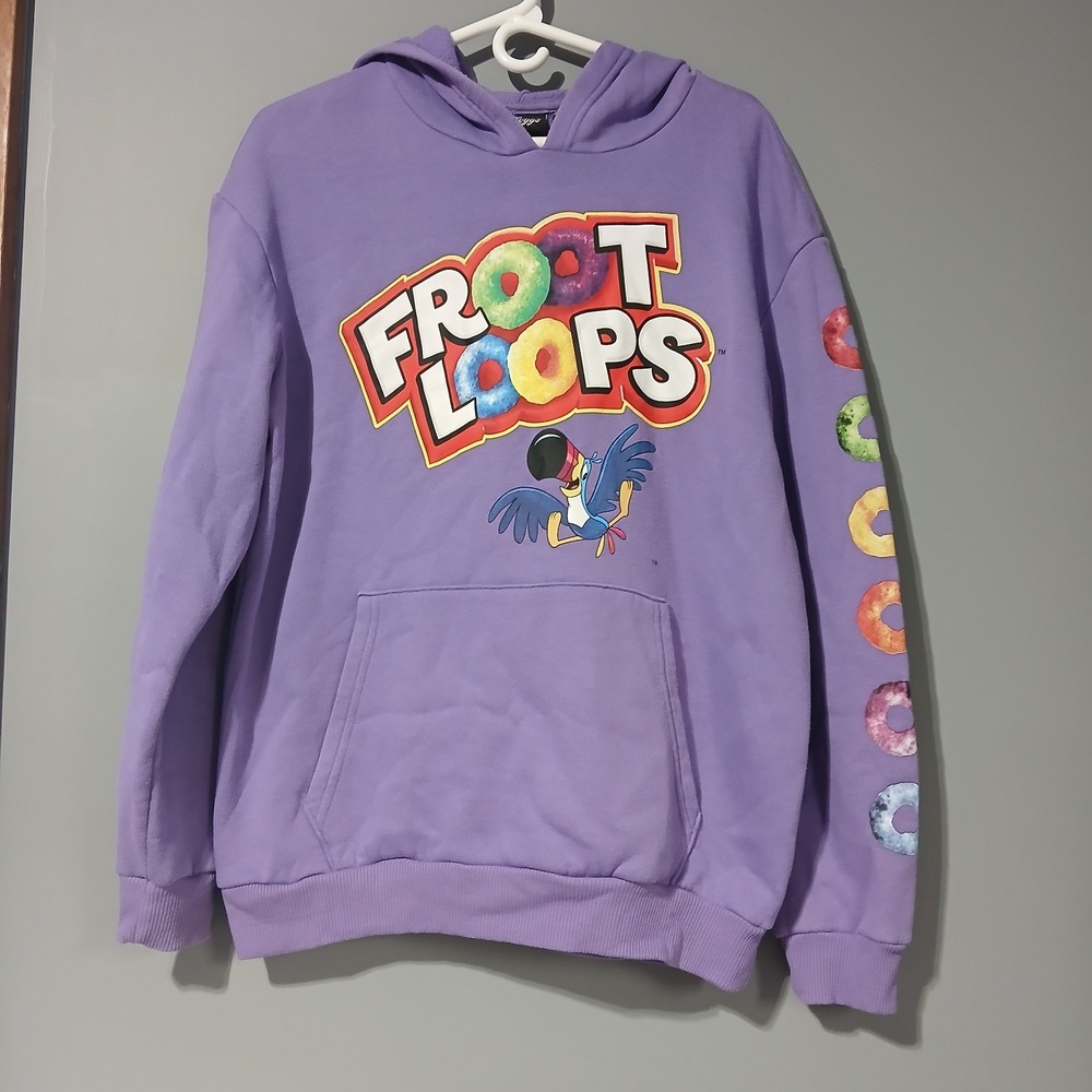Kellogg's Froot Loops Hoodie Sweatshirt LILAC unisex Adult Size Large Toucan Sam